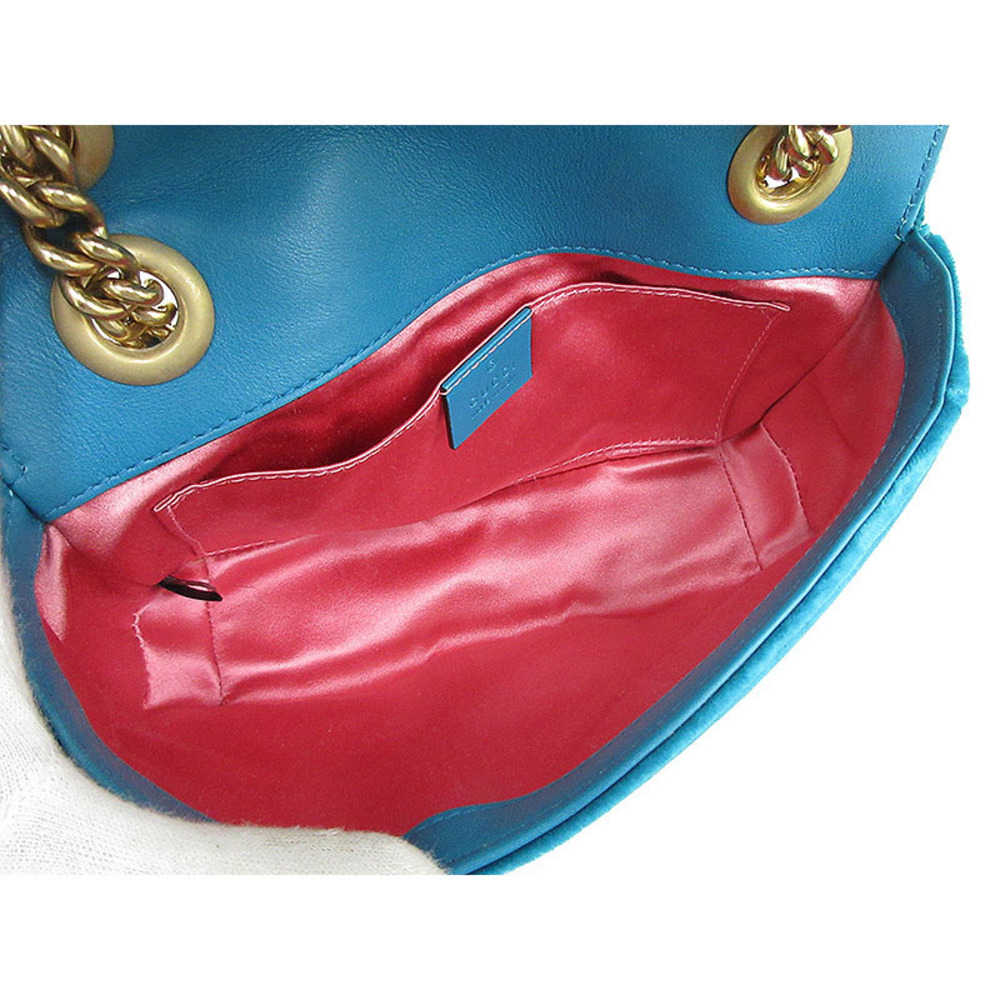 Gucci Chain Shoulder Marmont GG Velvet Bag Blue - Picture 8 of 10